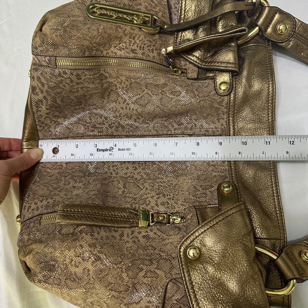 B. Makowsky Gold Leather Shoulder Bag Slouchy Hobo Y2K Indie Sleaze Mob Wife - Picture 10 of 16